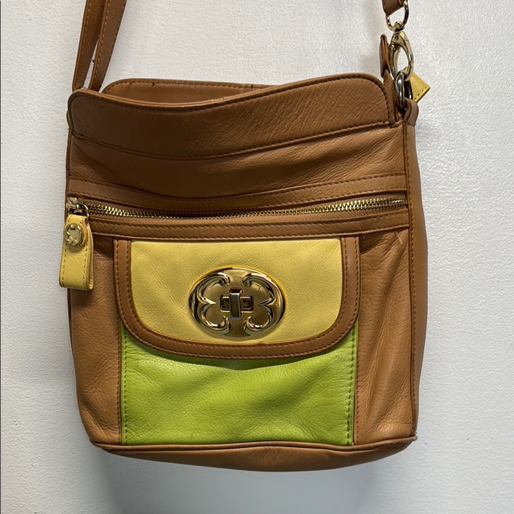 Emma Fox, Brown and Green Leather Shoulder Bag / Crossbody